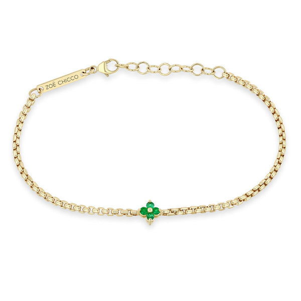 14k Prong Emerald Quad Box Chain Bracelet - 2