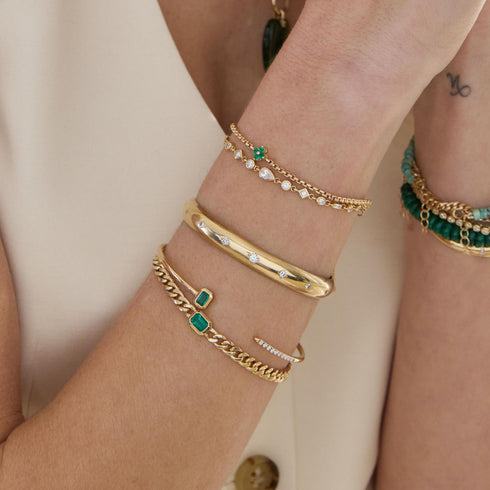 14k Prong Emerald Quad Box Chain Bracelet - 3