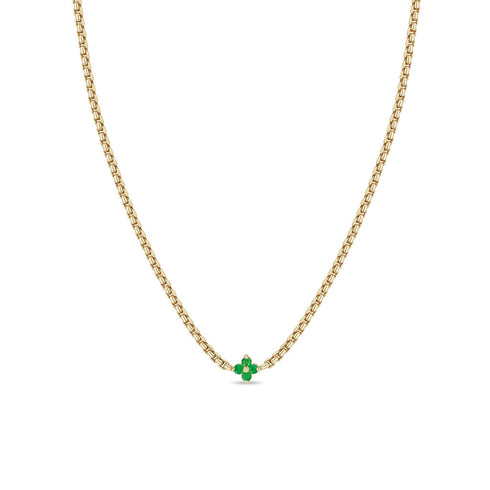 14k Prong Emerald Quad Box Chain Necklace - 2