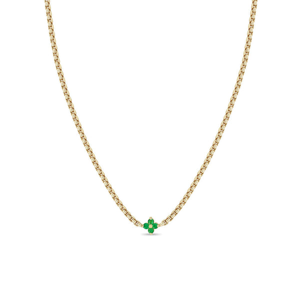 14k Prong Emerald Quad Box Chain Necklace - 2
