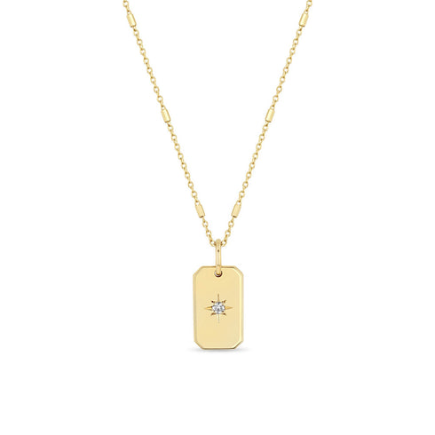 14k Star Set Diamond Small Square Edge Dog Tag Necklace - 2