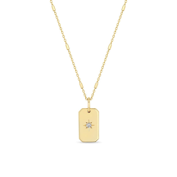 14k Star Set Diamond Small Square Edge Dog Tag Necklace - 2