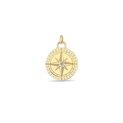 14k Single Small Compass Medallion Charm Pendant - 2