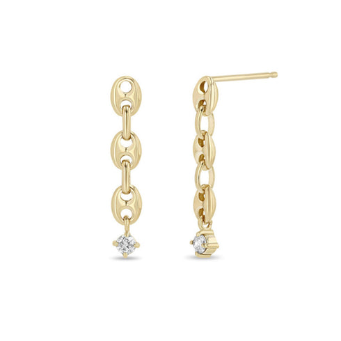 14k Prong Diamond Small Mariner Chain Drop Earrings - 2