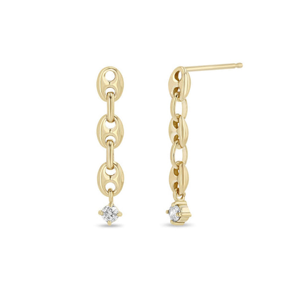 14k Prong Diamond Small Mariner Chain Drop Earrings - 2