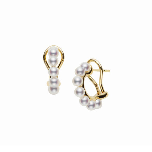 Cluster Akoya Cultured Pearl Earrings in 18K Yellow Gold - 1