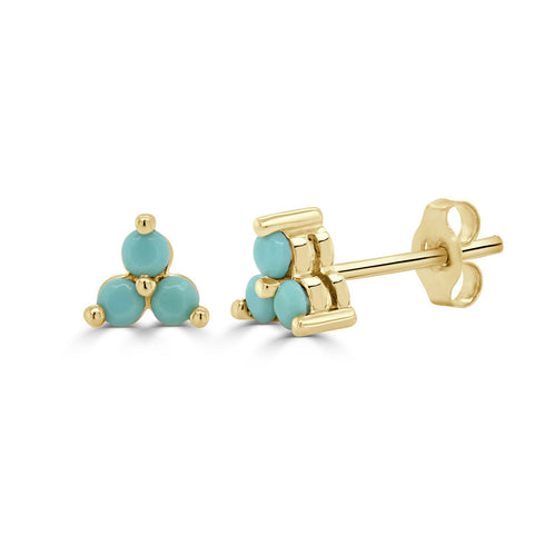 14k Gold & Turquoise 3-Stone Studs - 0.17ct - 2