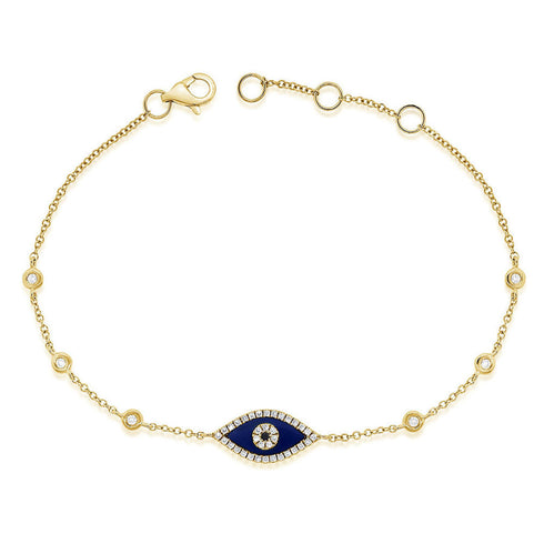 14k Gold & Diamond Lapis Evil Eye Bracelet- 0.07ct. - 2