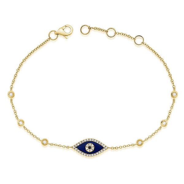 14k Gold & Diamond Lapis Evil Eye Bracelet- 0.07ct. - 2