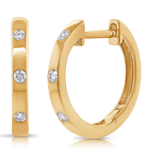 14K Gold & Diamond Huggie Earrings- 0.07 ct. - 2