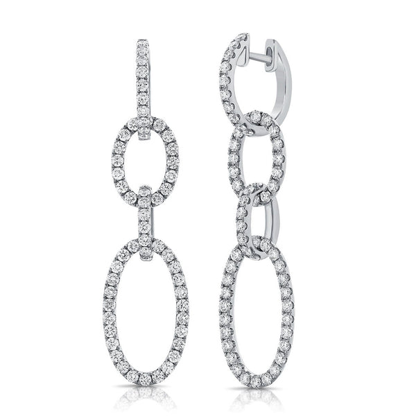 14k Gold & Diamond Oval Link Drop Earrings - 2.55ct - 1