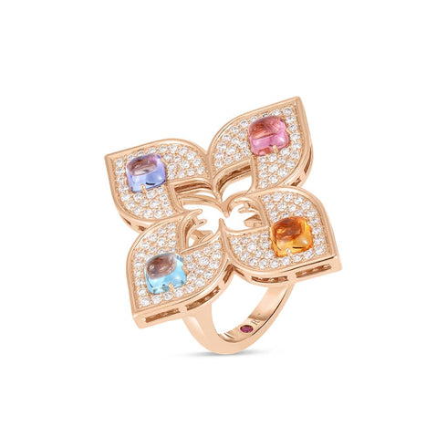 Venetian Princess Carnival Pave Diamond and Mixed Stones Large Open Flower Ring - 2