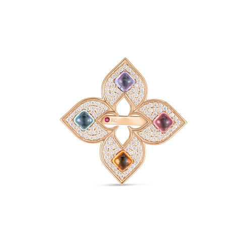 Venetian Princess Carnival Pave Diamond and Mixed Stones Large Open Flower Ring - 3