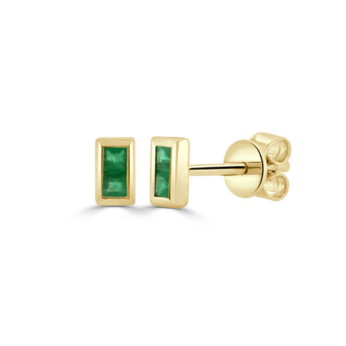 14k Gold & Emerald Baguette Stud Earrings - 0.10ct - 2