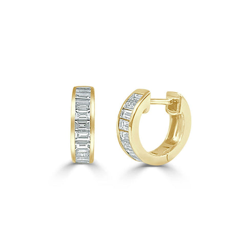 14k Gold & Baguette Diamond Huggie Earrings - 0.68ct - 1