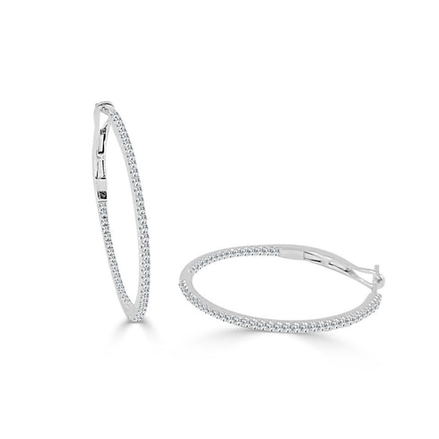 14k Gold & Diamond Skinny Hoop Earrings  0.75" - 0.25ct - 2
