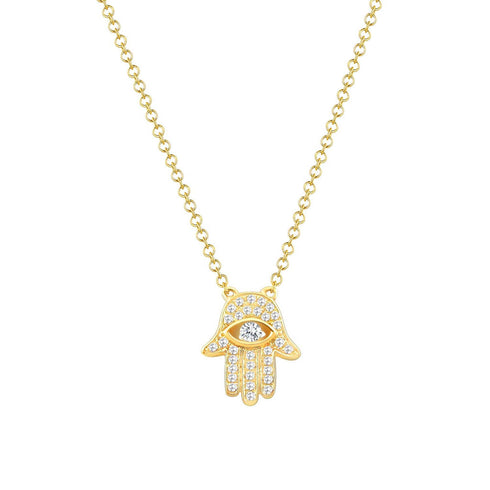 14k Gold & Diamond Evil Eye Necklace - 0.11ct - 2
