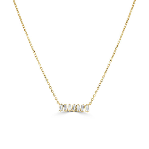 14K Gold & Baguette Diamond Bar Necklace - 0.14ct - 2