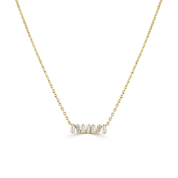 14K Gold & Baguette Diamond Bar Necklace - 0.14ct - 2