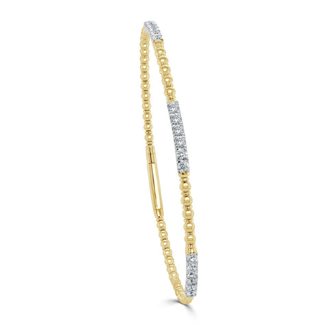 14k Gold & Diamond Flexible Beaded Bangle - 0.70ct - 2