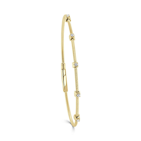 14K Gold Diamond Flexible Station Bangle - 0.13ct - 2