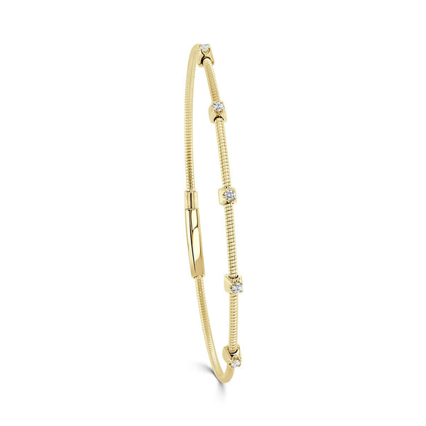 14K Gold Diamond Flexible Station Bangle - 0.13ct - 2