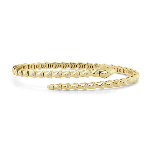 14K Gold Diamond & Emerald Flexible Snake Bangle - 0.23ct - 2