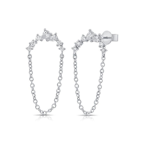 Pear Shape Diamond Stud With Chain Earrings - 1