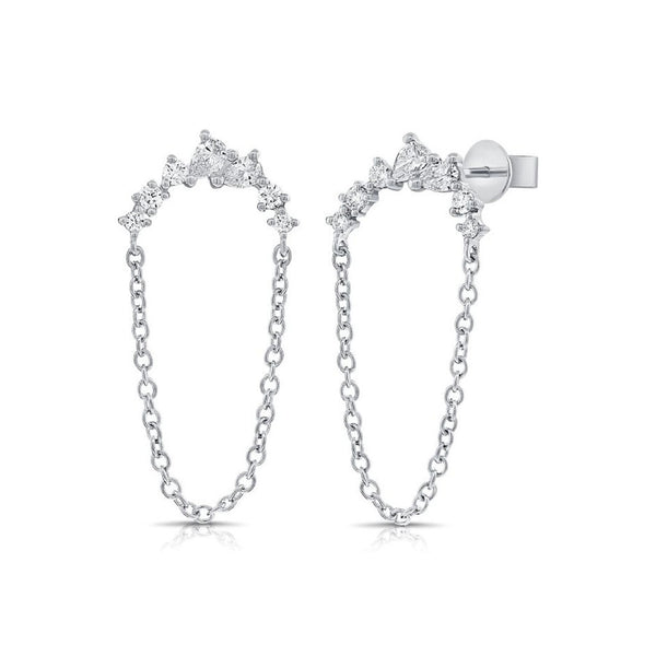 Pear Shape Diamond Stud With Chain Earrings - 1