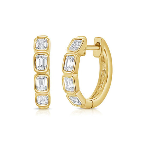 Emerald Shape Diamond Huggie Earrings - 1