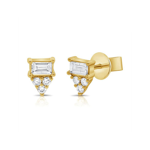 Baguettes And Diamond Stud Earrings - 1