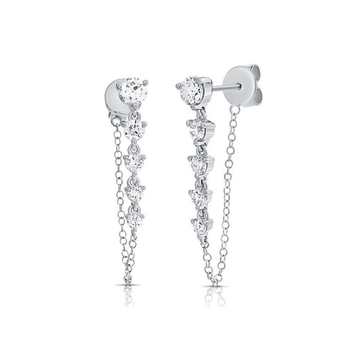 Diamond Stud With Chain Earrings - 1