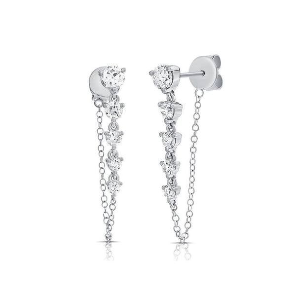 Diamond Stud With Chain Earrings - 1