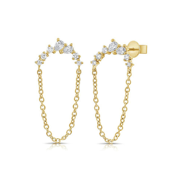 Pear Shape Diamond Stud With Chain Earrings - 1