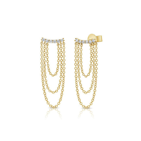 Diamond Stud With Chain Earrings - 1