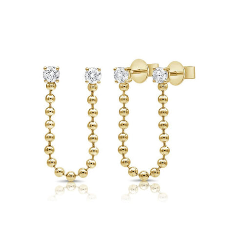 Diamond Solitaire Stud With Chain Ball Earrings - 1
