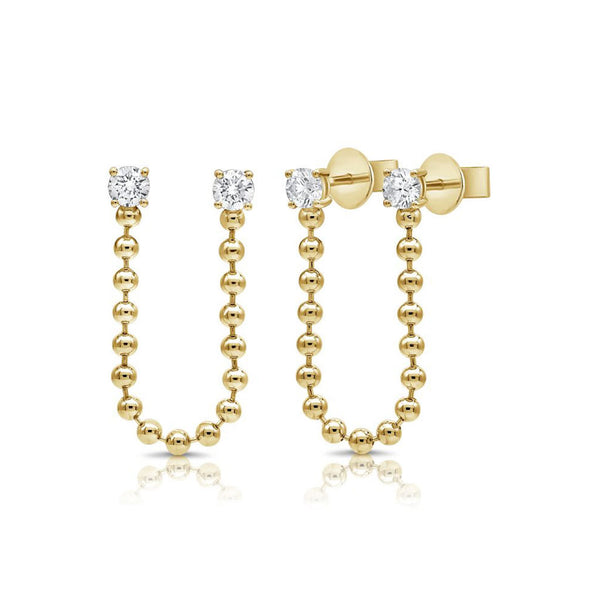 Diamond Solitaire Stud With Chain Ball Earrings - 1
