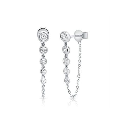 Diamond Bezel Stud With Chain Earrings - 1