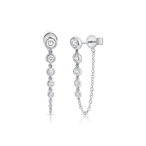 Diamond Bezel Stud With Chain Earrings - 1
