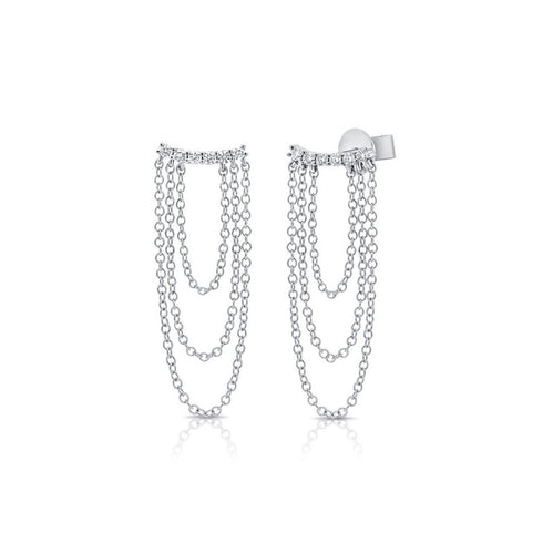 Diamond Stud With Chain Earrings - 1