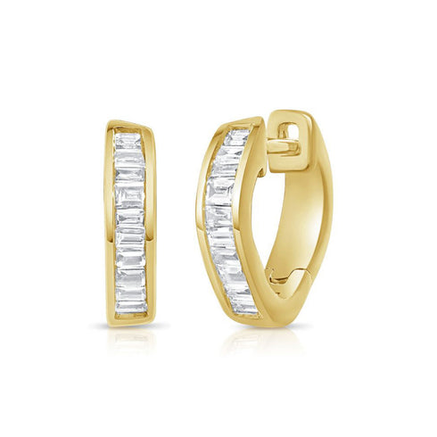 Baguette Diamond Channel Set Huggie Earrings - 1