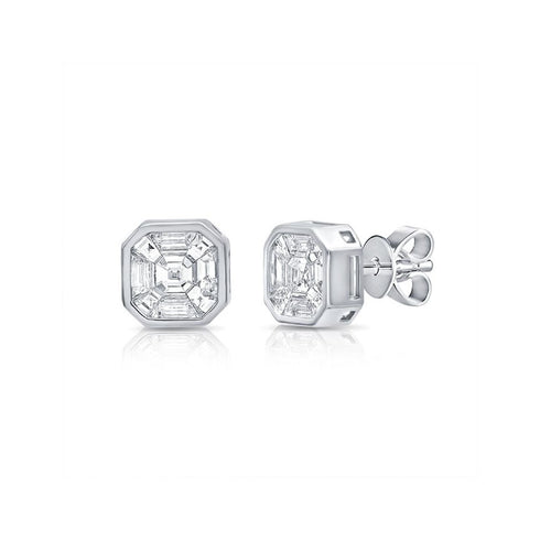 Pie Cut Diamond Illusion Stud Earrings - 1