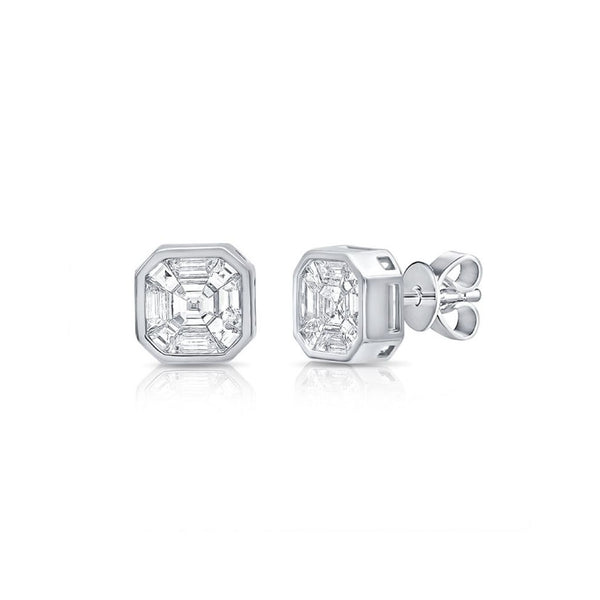 Pie Cut Diamond Illusion Stud Earrings - 1