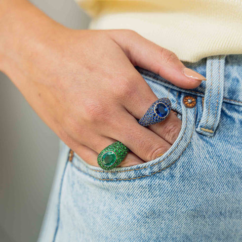 Tsaverite Pave and Emerald Ring - 5
