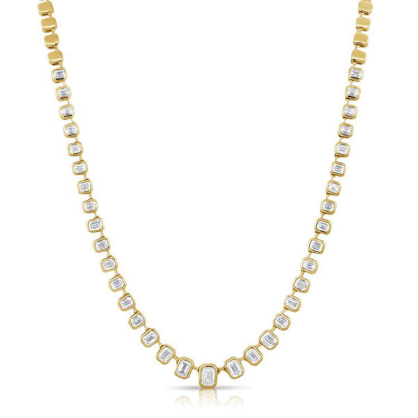 Emerald Shape Diamond Bezel Set Tennis Necklace - 2