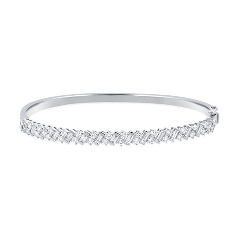 Baguettes And Round Diamond Bangle - 1
