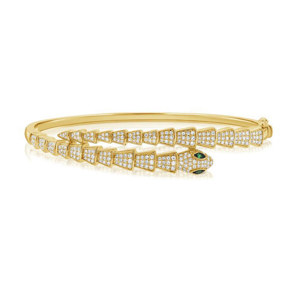 Green Tsavorite And Diamond Snake Bangle - 1