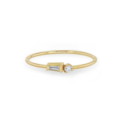 14k Tapered Baguette Diamond & Prong Diamond Ring - 2