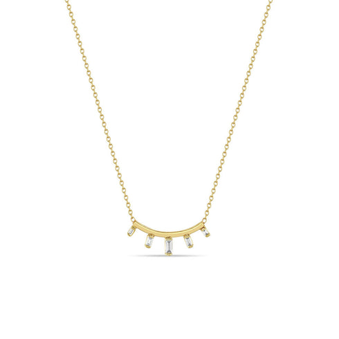 14k Graduated Baguette Diamond Curved Bar Necklace - 2