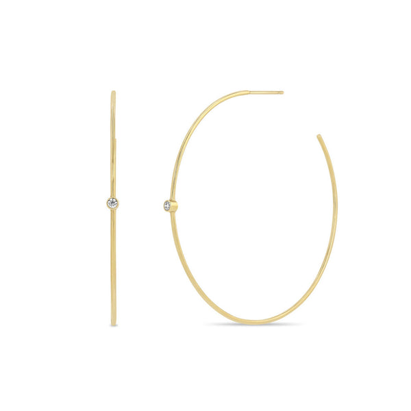 14k Diamond Bezel Center Hoops - 2
